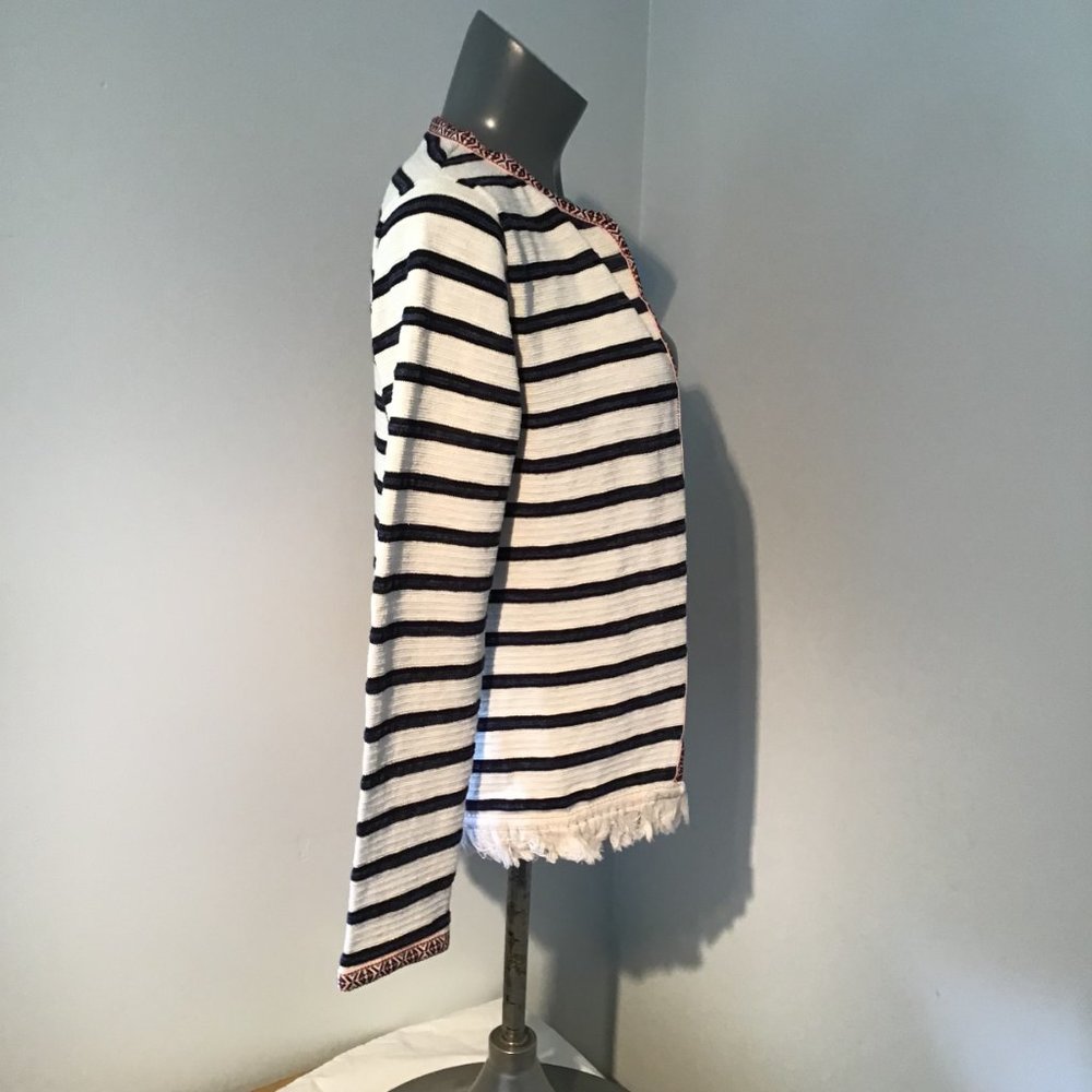 Rich & Royal Striped Open Front Jacket with Fringe Hem - Picture 3 of 9